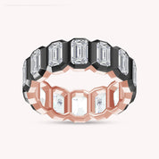 Two Tone Emerald Cut White Cubic Zirconia Eternity Promise Ring