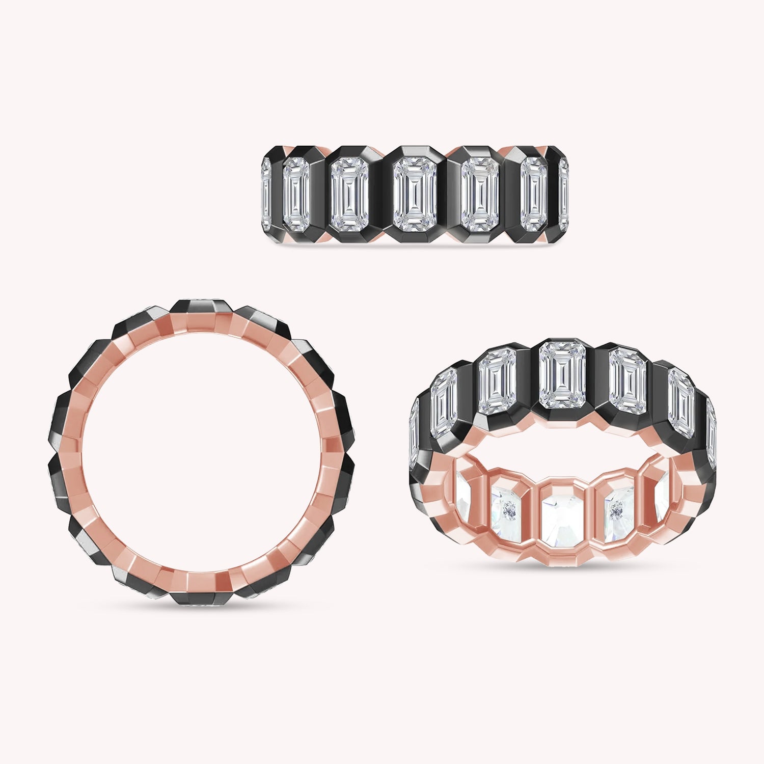 Emerald Cut Lab Created Moissanite Two Tone Full Eternity Promise Ring