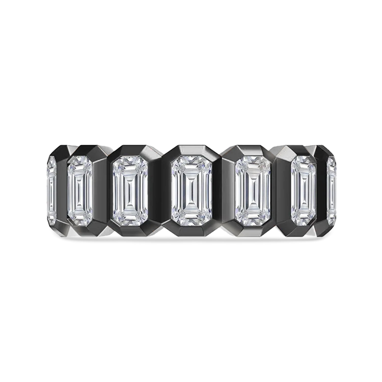 Two Tone Emerald Cut White Cubic Zirconia Eternity Promise Ring