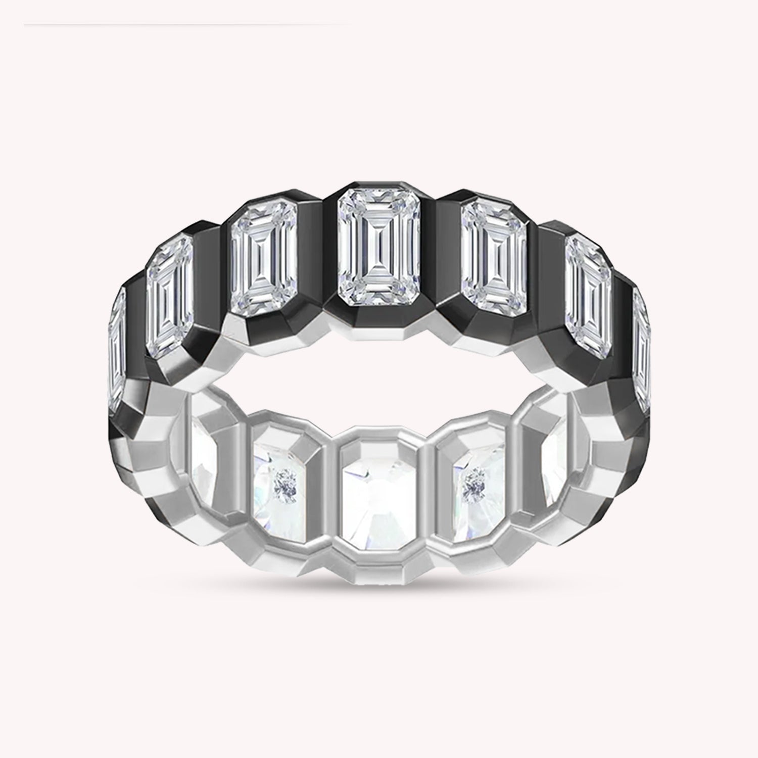 Two Tone Emerald Cut White Cubic Zirconia Eternity Promise Ring