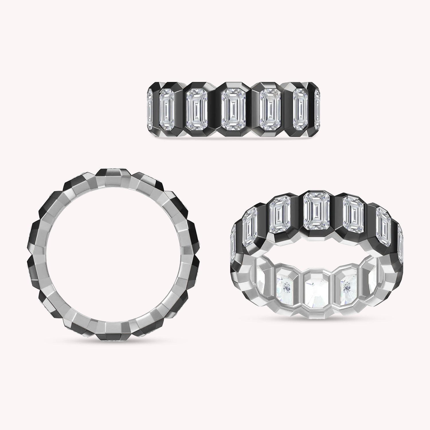 Two Tone Emerald Cut White Cubic Zirconia Eternity Promise Ring