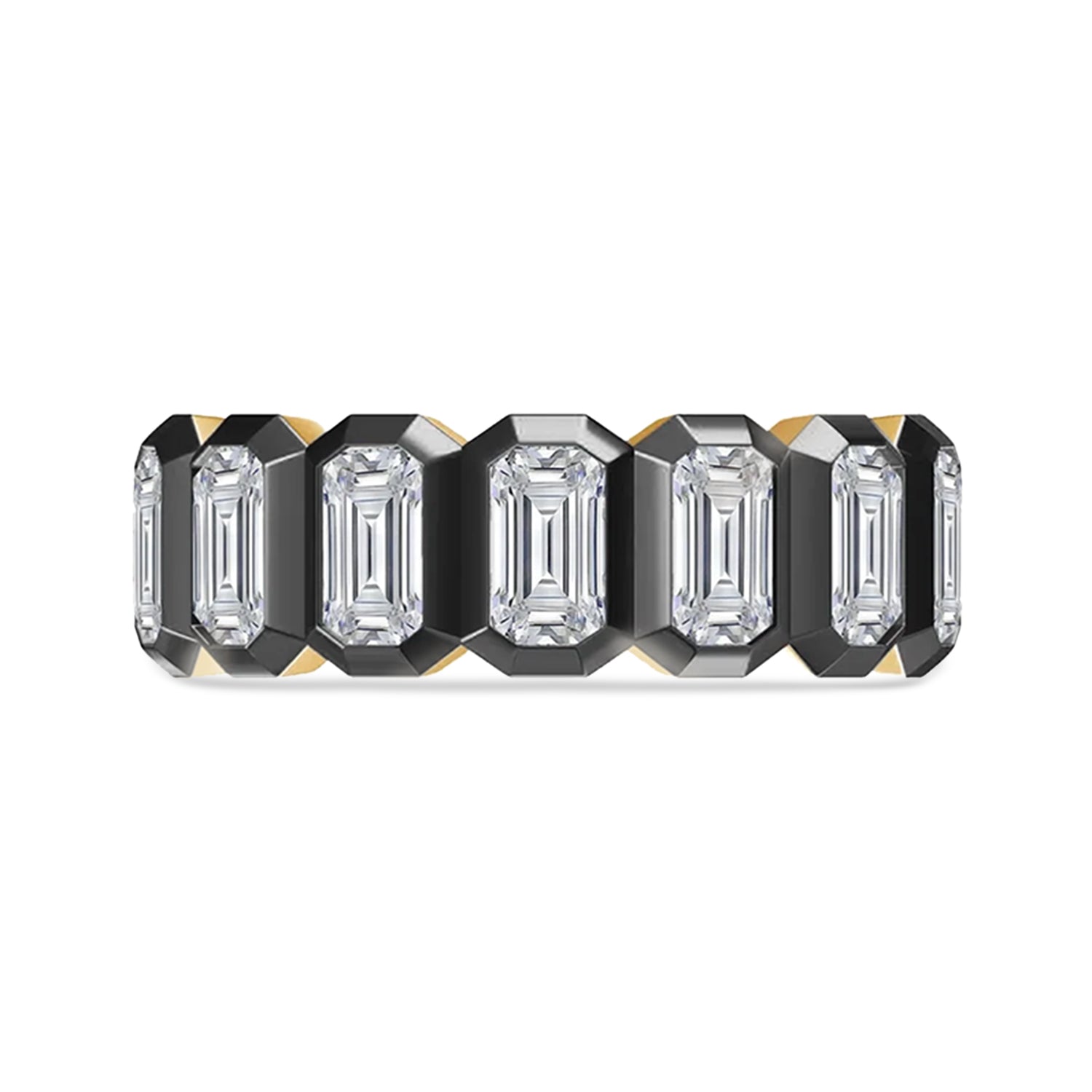 Two Tone Emerald Cut White Cubic Zirconia Eternity Promise Ring