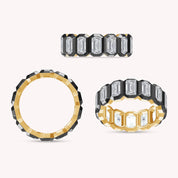 Two Tone Emerald Cut White Cubic Zirconia Eternity Promise Ring