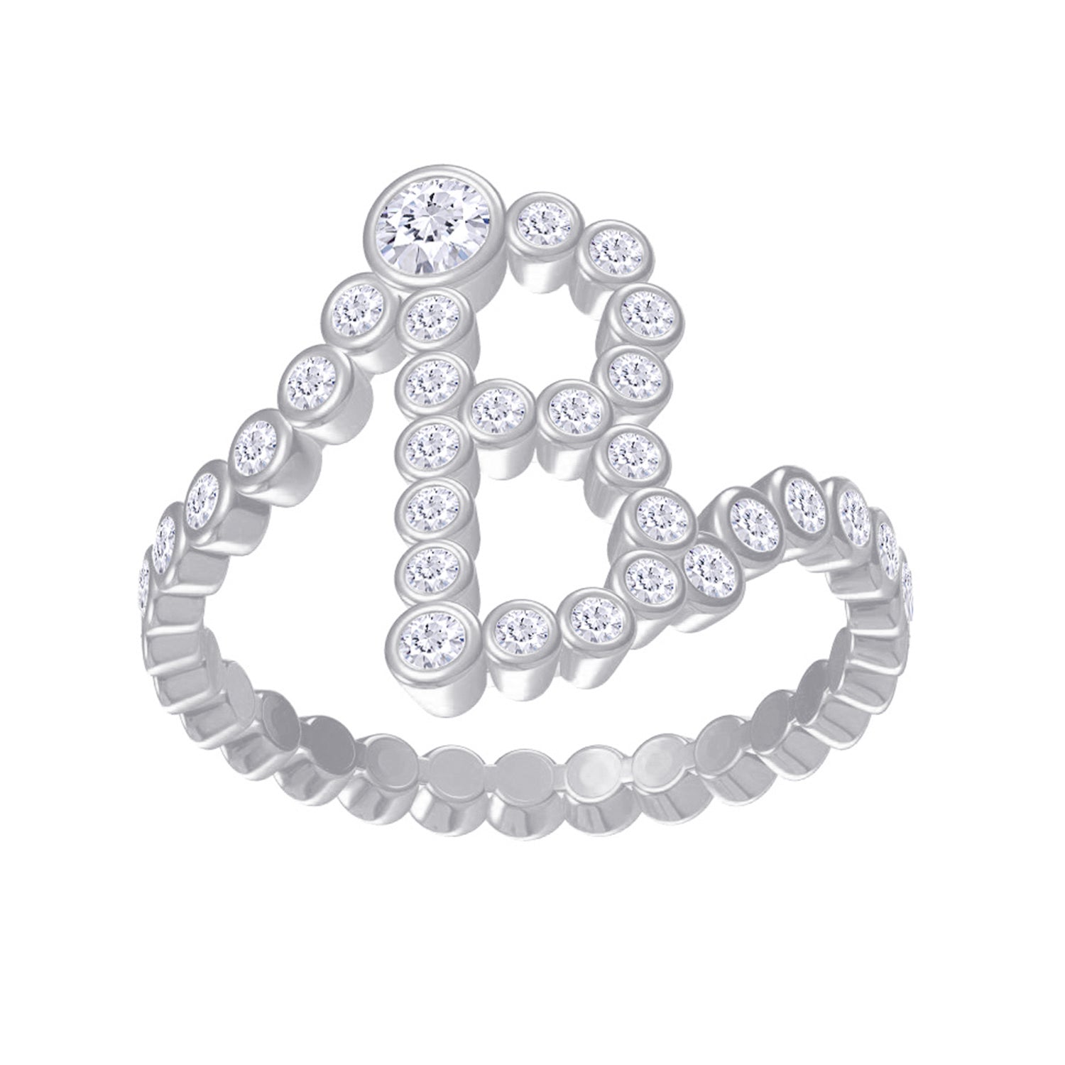 Bubble Round Lab Created Moissanite Initial Letter Ring