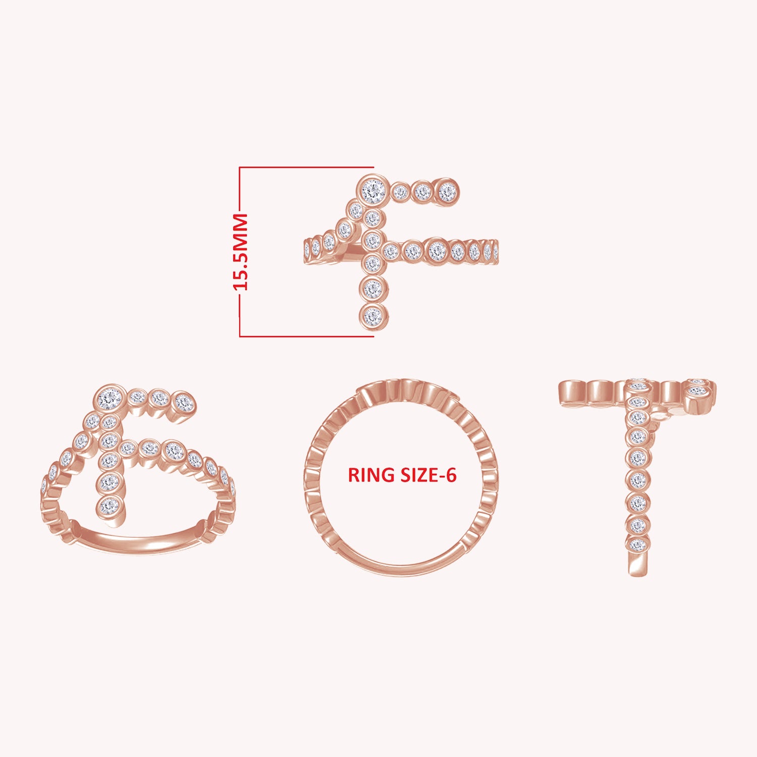 Initial Letter "F" Alphabet Lab Grown Diamond Bezel Set Promise Ring