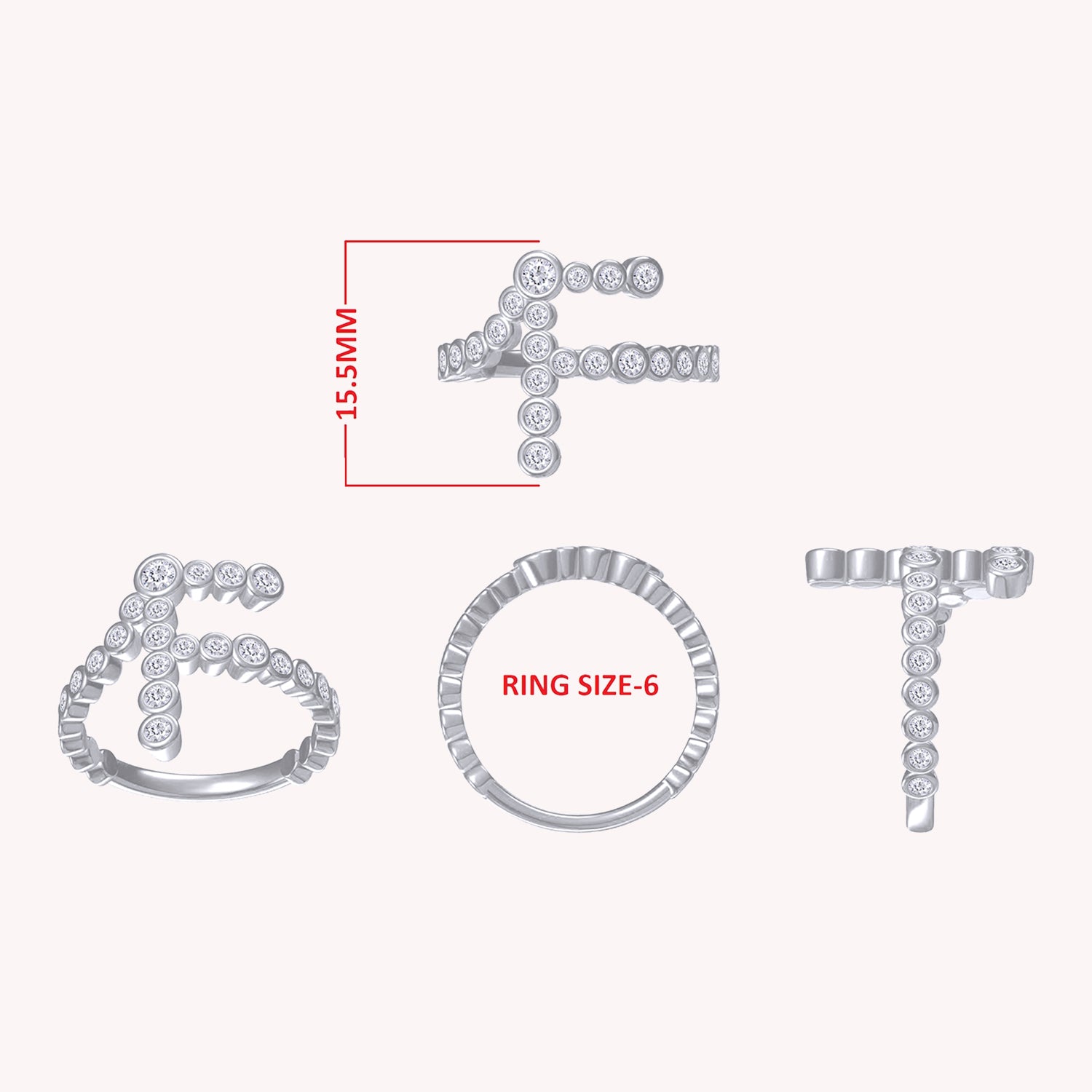 Bubble White Cubic Zirconia Initial Letter Ring