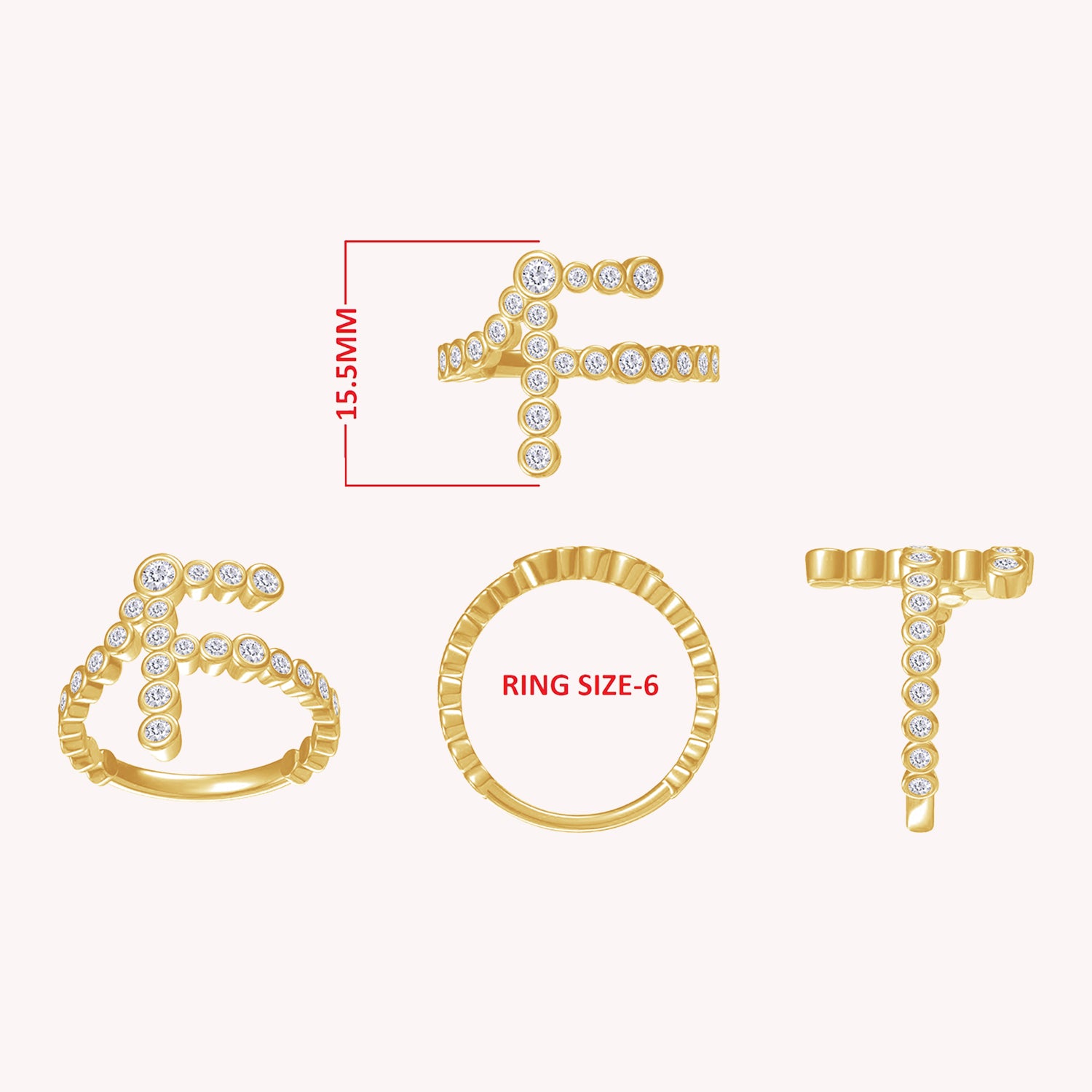 Bubble White Cubic Zirconia Initial Letter Ring