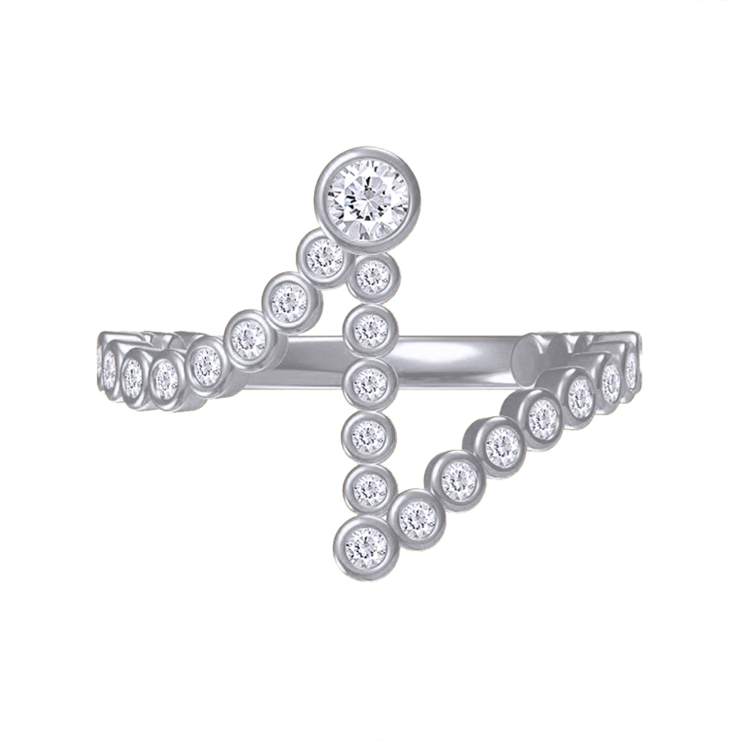 Initial Letter "I" Alphabet Lab Created Moissanite Bezel Set Promise Ring