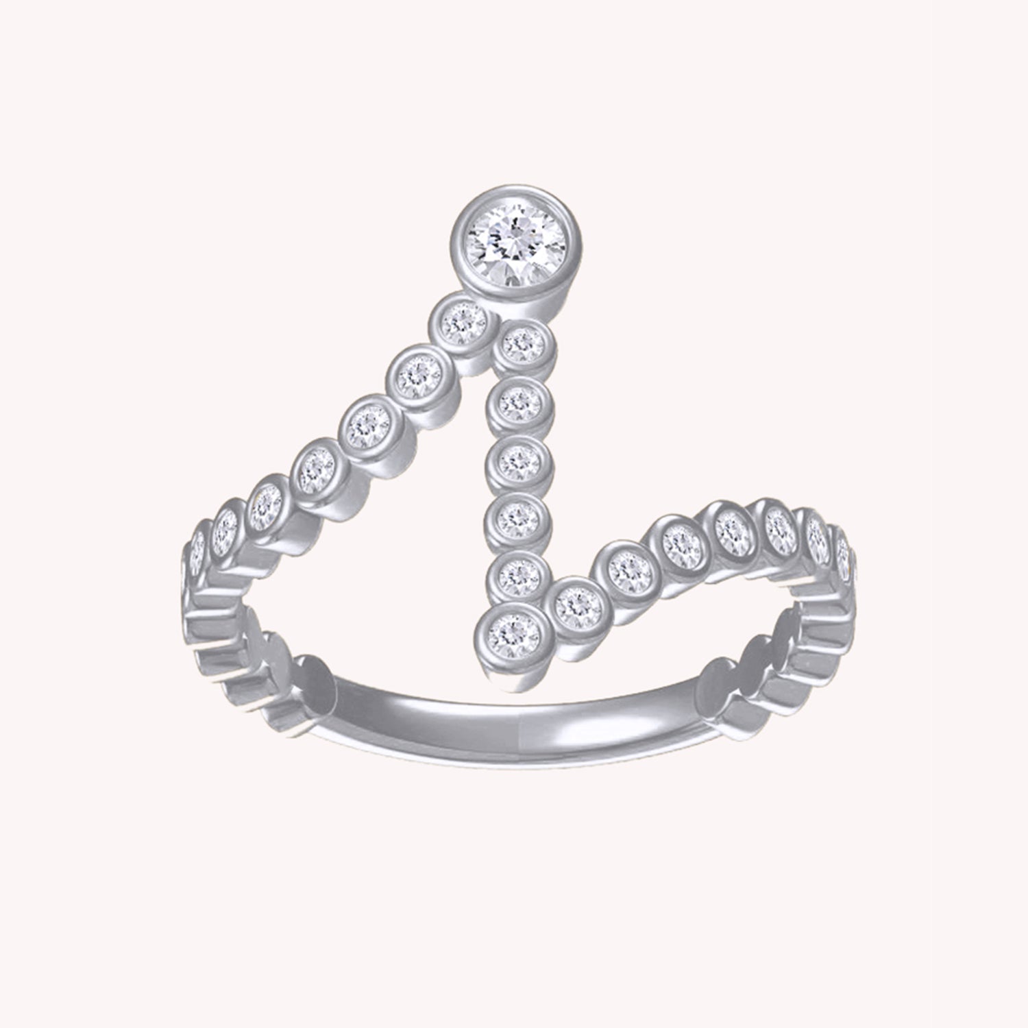 Initial Letter "I" Alphabet Lab Grown Diamond Bezel Set Promise Ring
