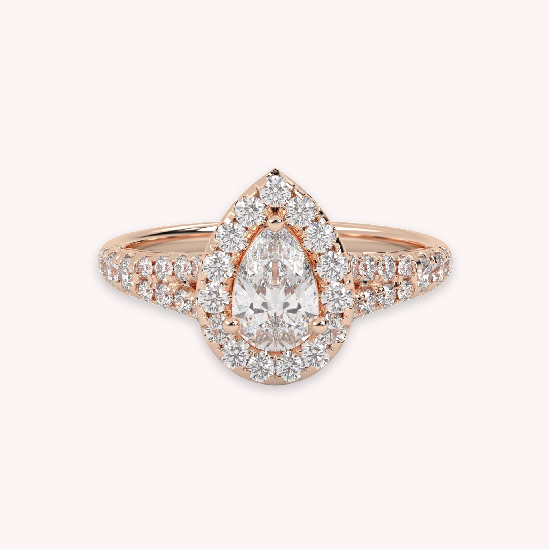 1.20 Carat Pear & Round Halo Solitaire Ring – IGI Certified