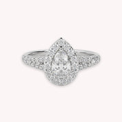1.20 Carat Pear & Round Halo Solitaire Ring – IGI Certified