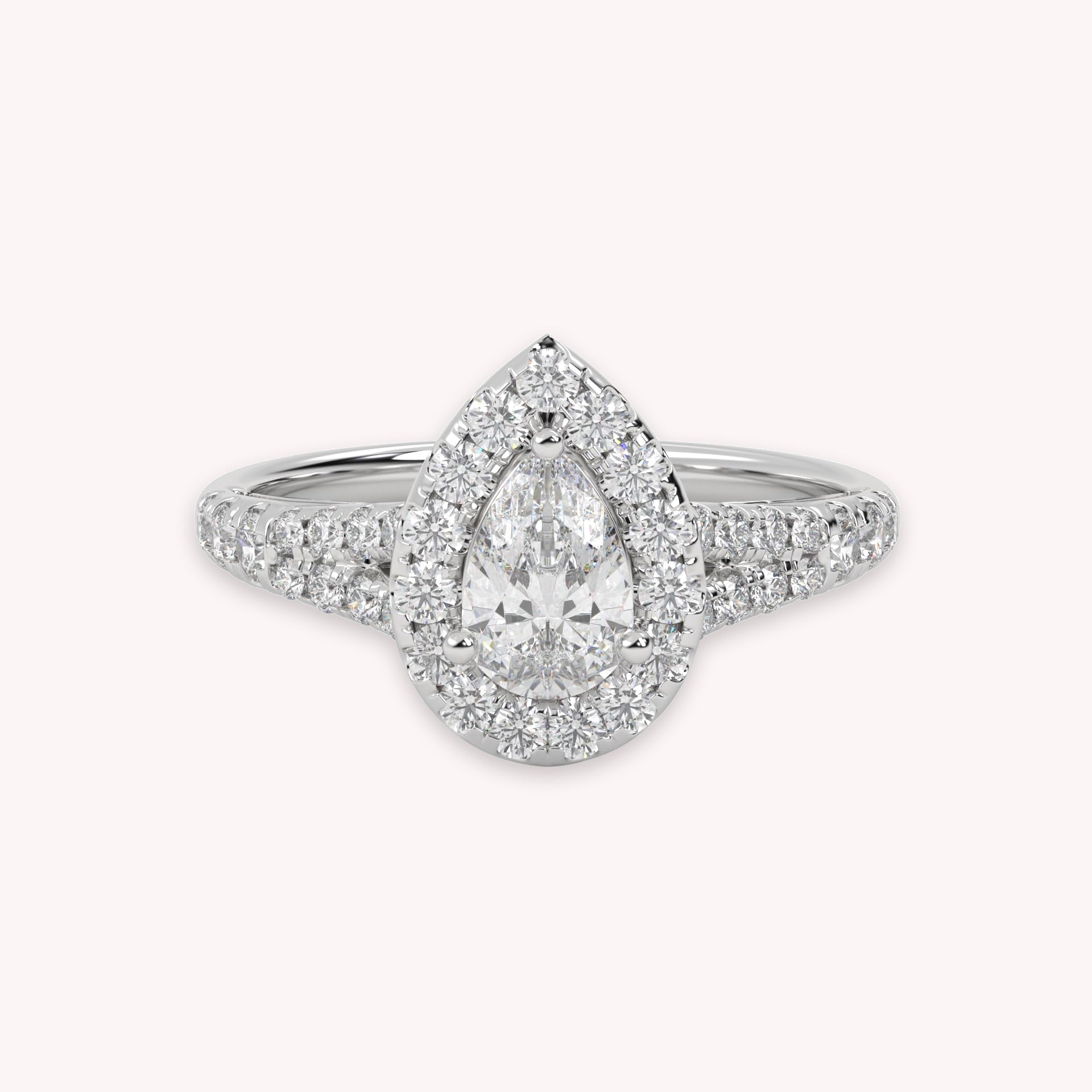 1.20 Carat Pear & Round Halo Solitaire Ring – IGI Certified
