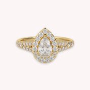 1.20 Carat Pear & Round Halo Solitaire Ring – IGI Certified
