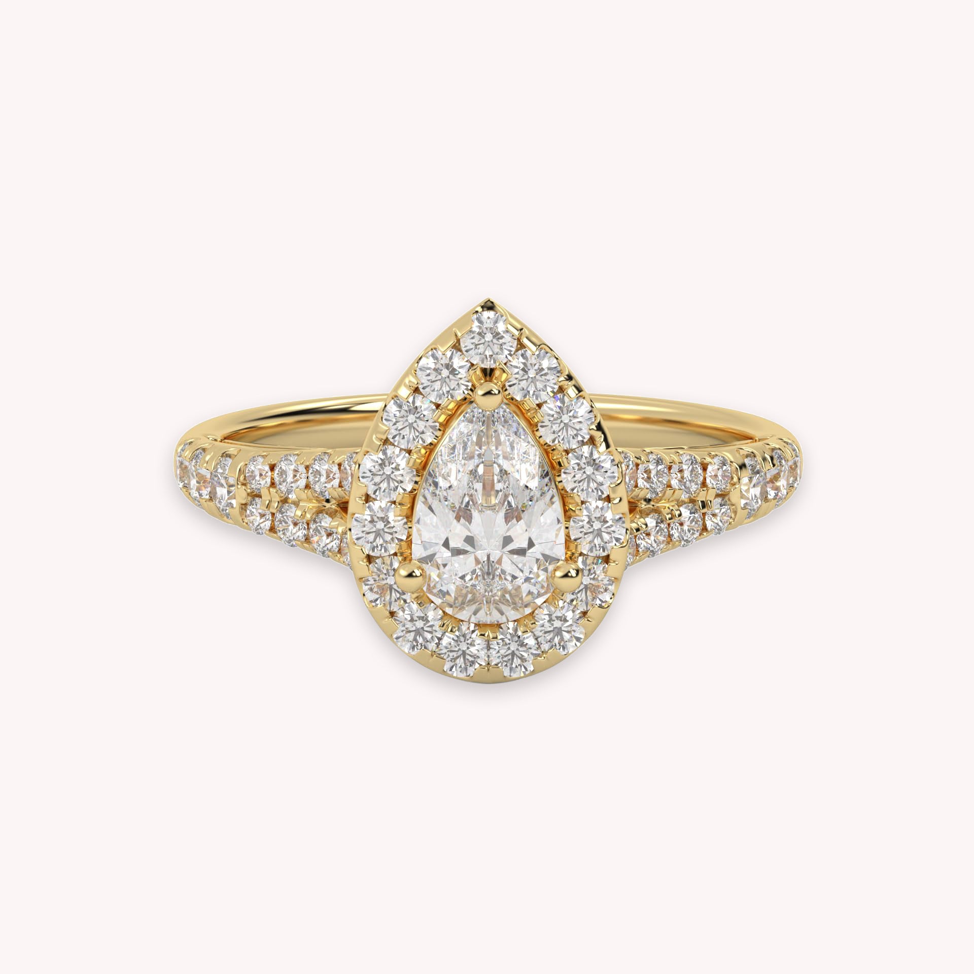 1.20 Carat Pear & Round Halo Solitaire Ring – IGI Certified