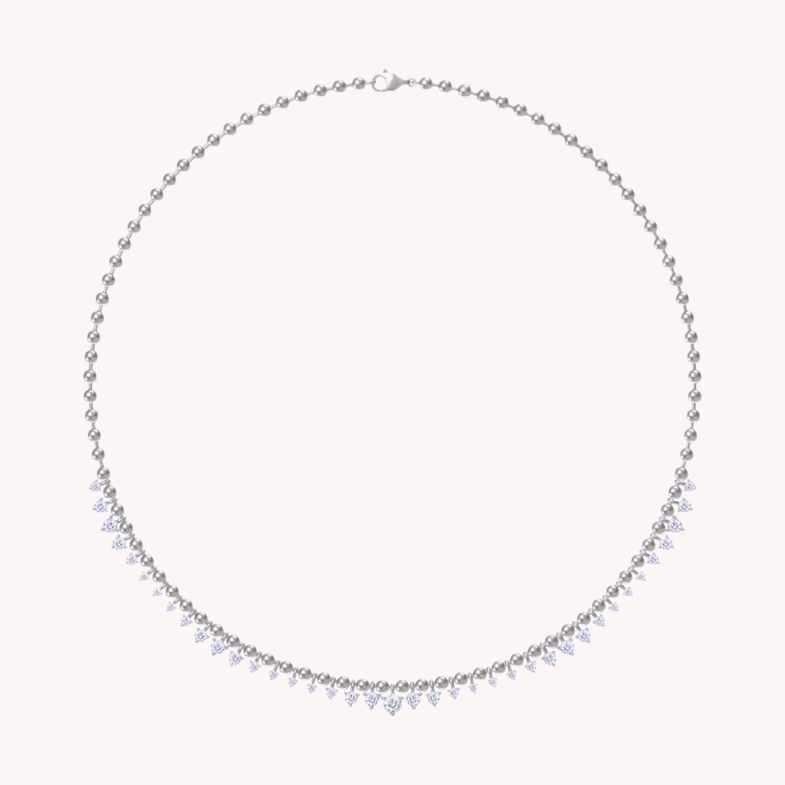 KIN Necklace with Bead Chain In White Cubic Zirconia