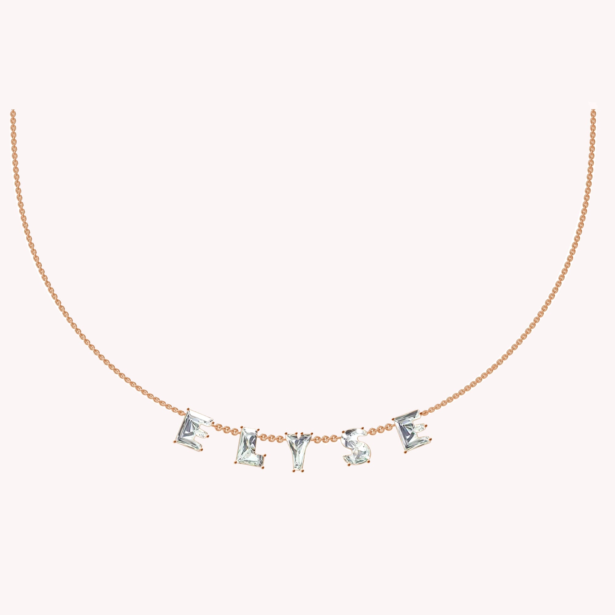 Personalized Name " ELYSE " Chain Necklace In Lab Created Moissanite