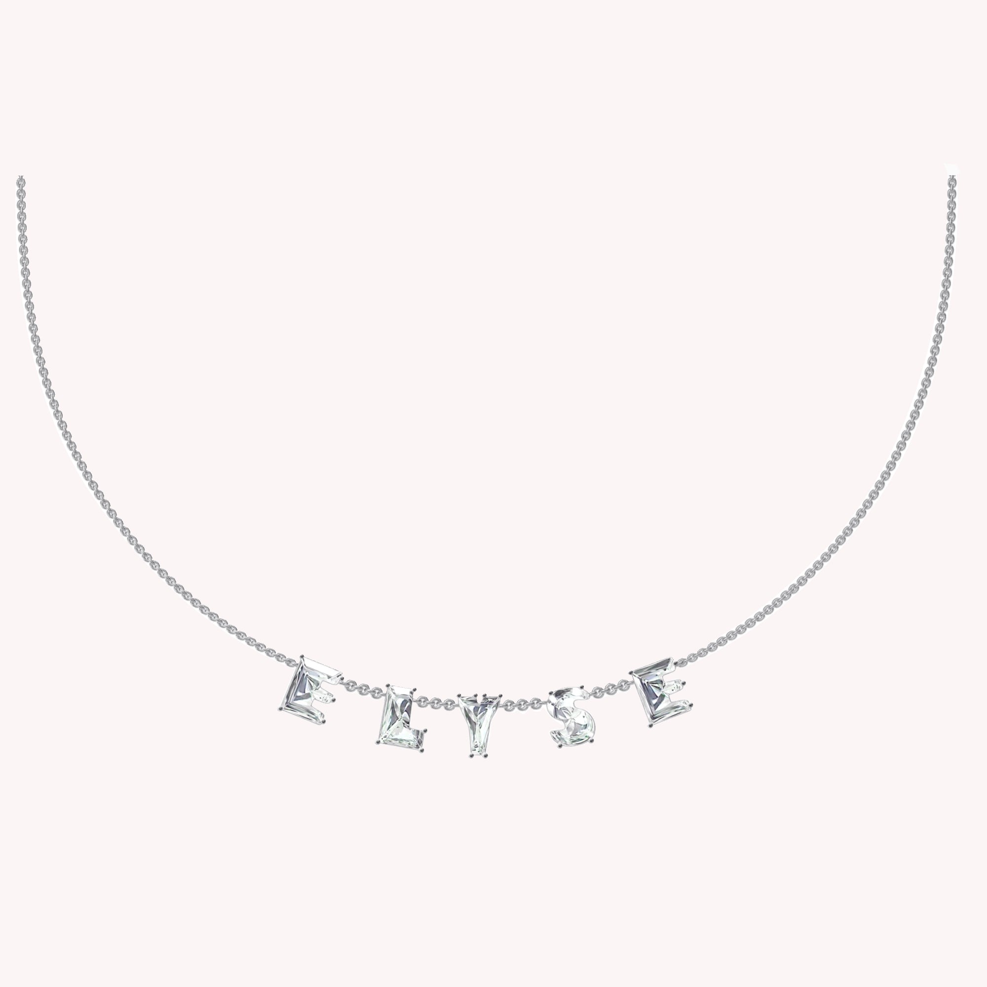 Personalized Name " ELYSE " Chain Necklace In Lab Created Moissanite