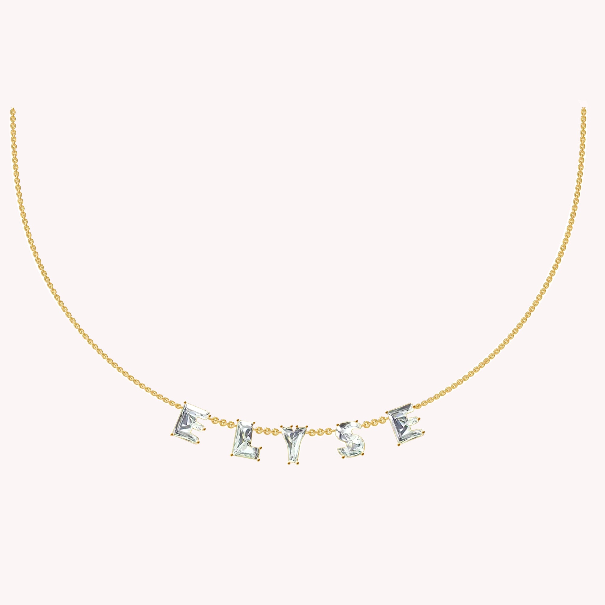 Personalized Name " ELYSE " Chain Necklace In Lab Created Moissanite