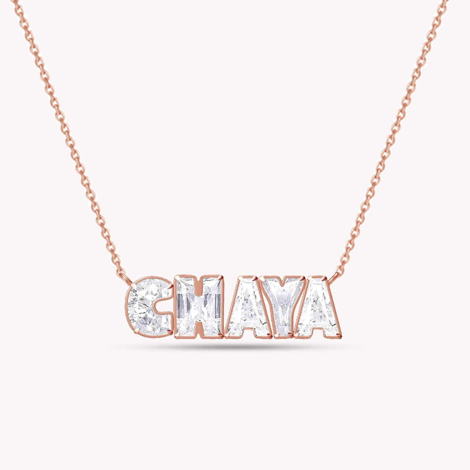 Personalized Name " CHAYA " Chain Necklace In Lab Created Moissanite