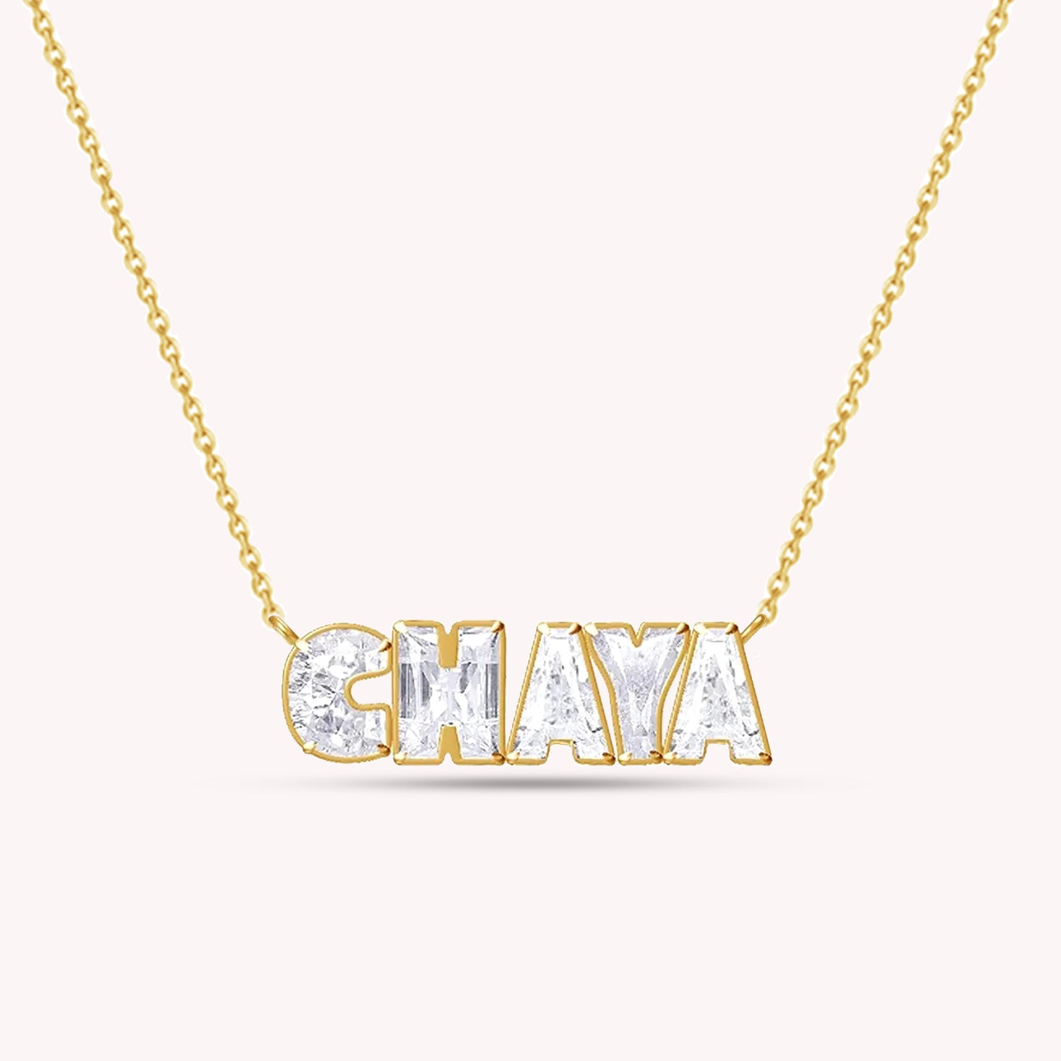 Personalized Name " CHAYA " Chain Necklace In Lab Created Moissanite