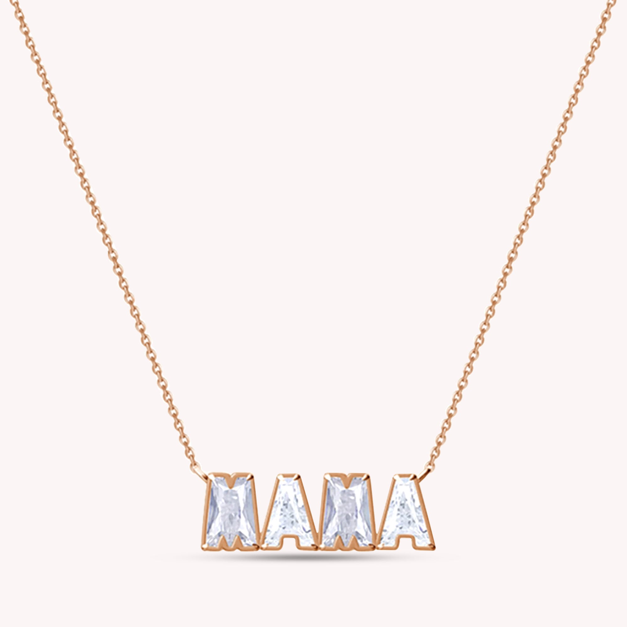 Personalized Name " MAMA " Chain Necklace In Lab Created Moissanite