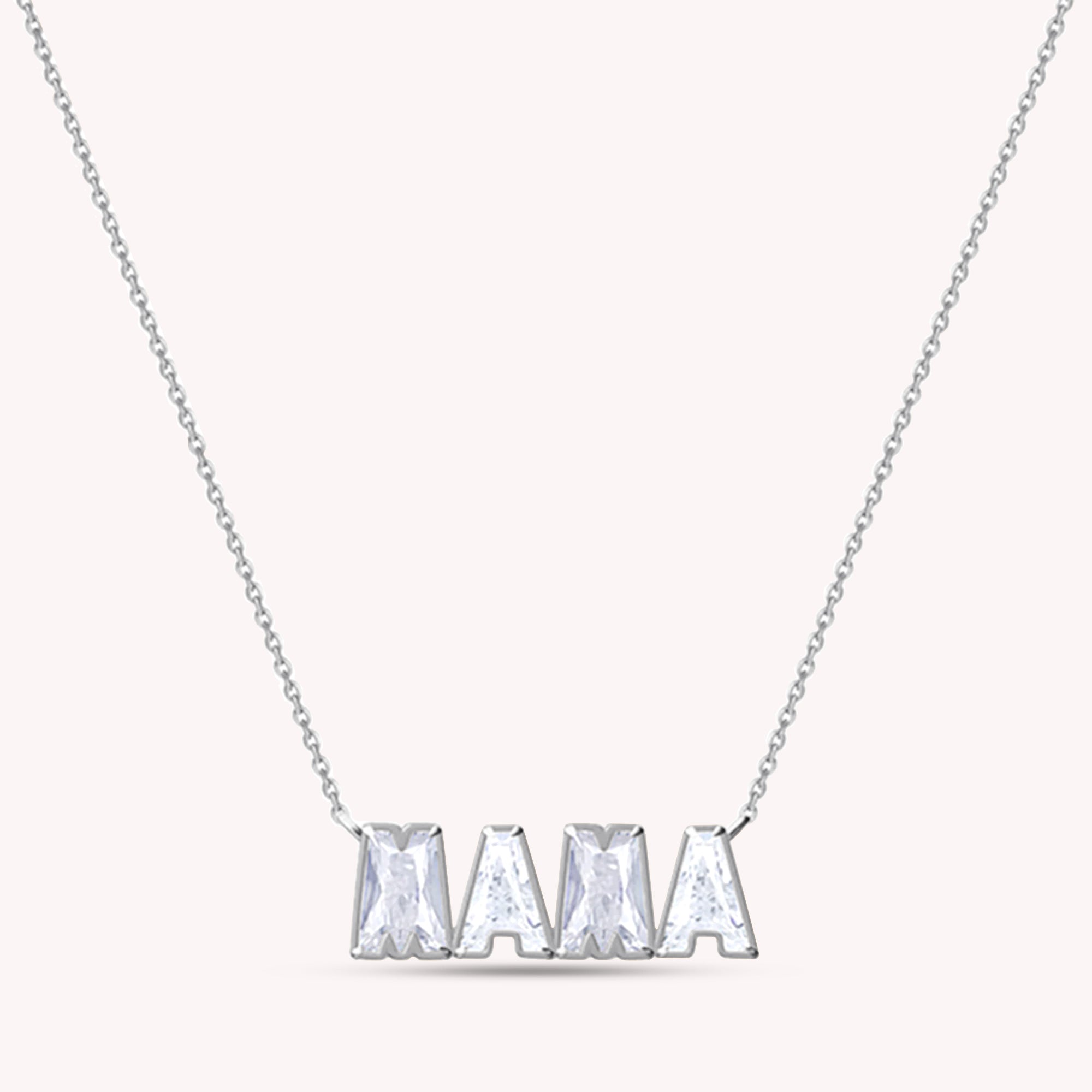 Personalized Name " MAMA " Chain Necklace In Lab Created Moissanite