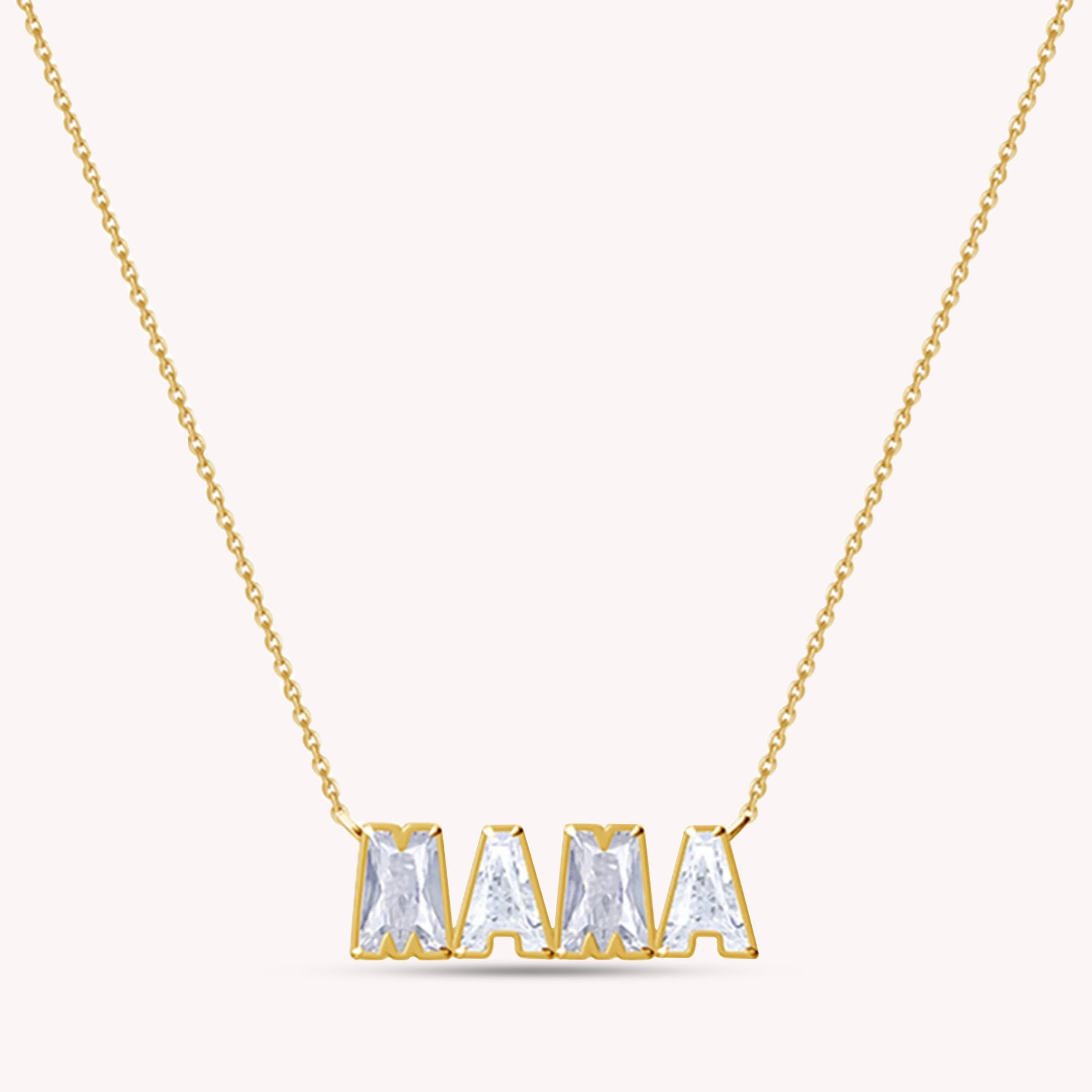 Personalized Name " MAMA " Chain Necklace In Lab Created Moissanite