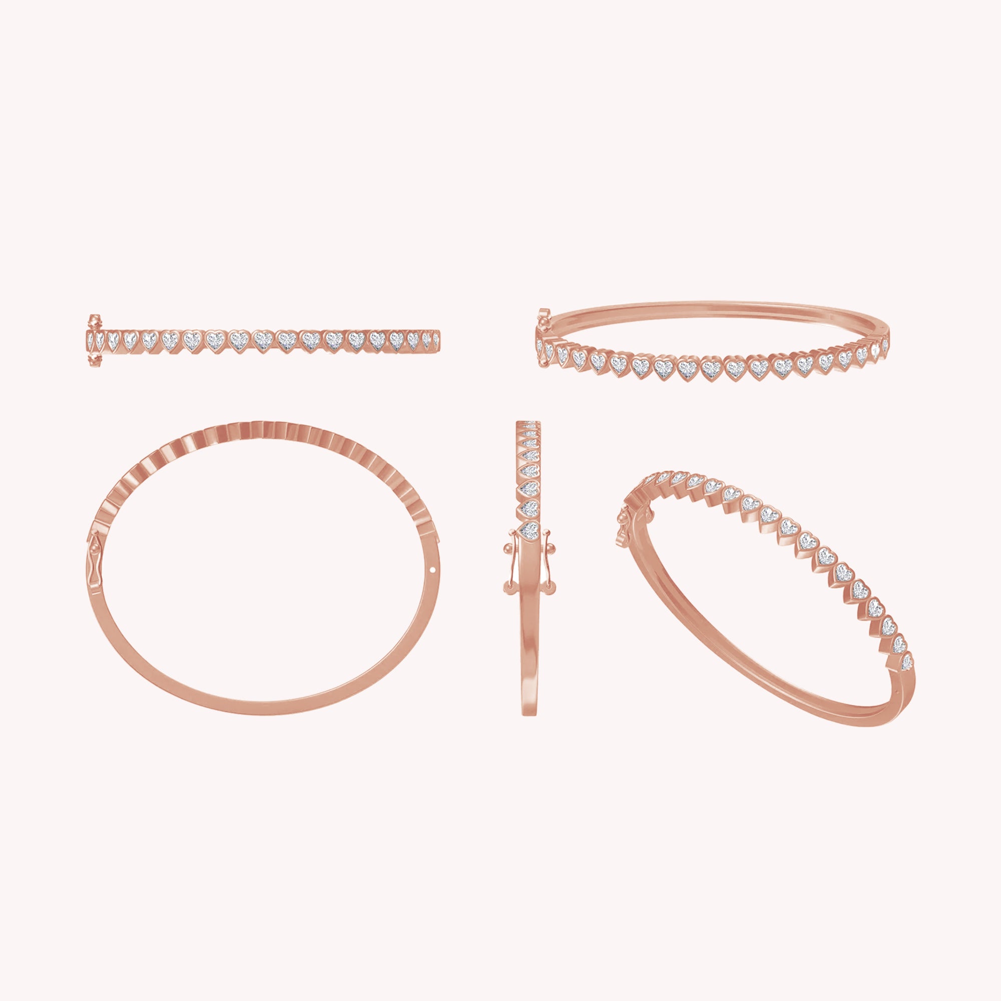 3MM Heart Shape Bangle Bracelet White Cubic Zirconia