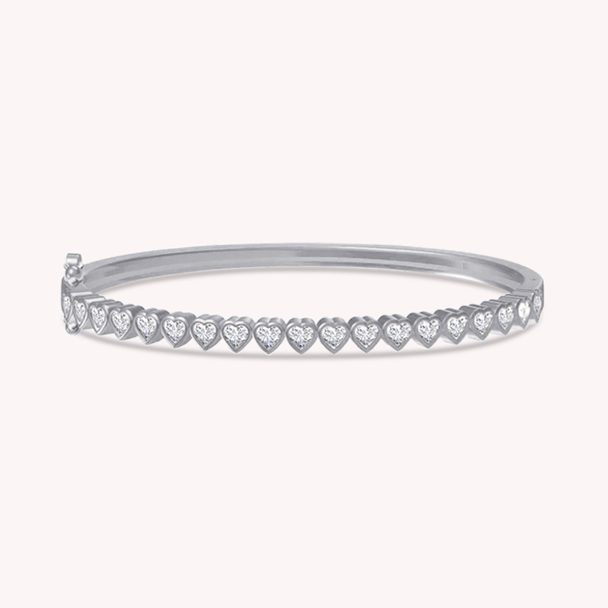 3MM Heart Shape Bangle Bracelet White Cubic Zirconia