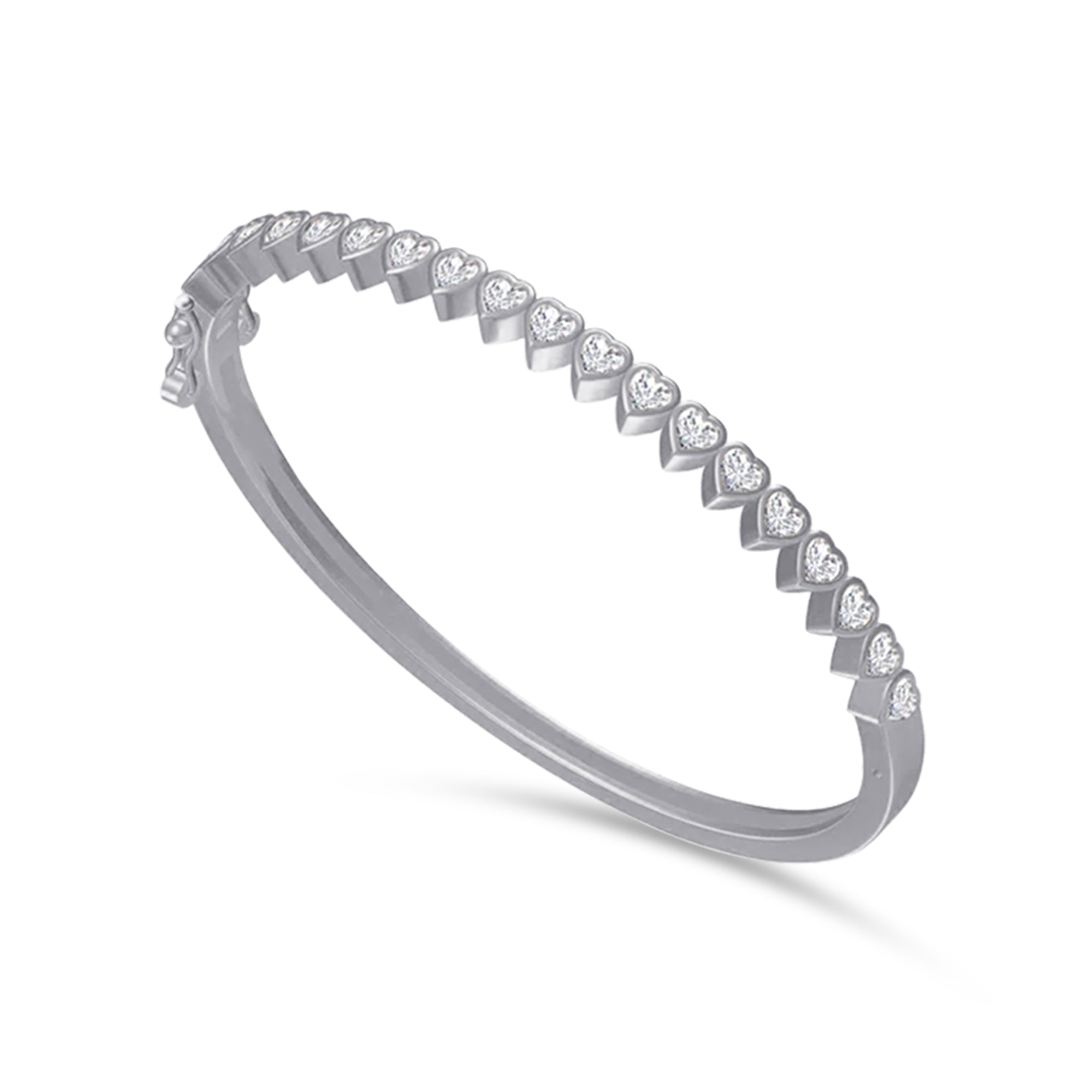 3MM Heart Shape Bangle Bracelet White Cubic Zirconia