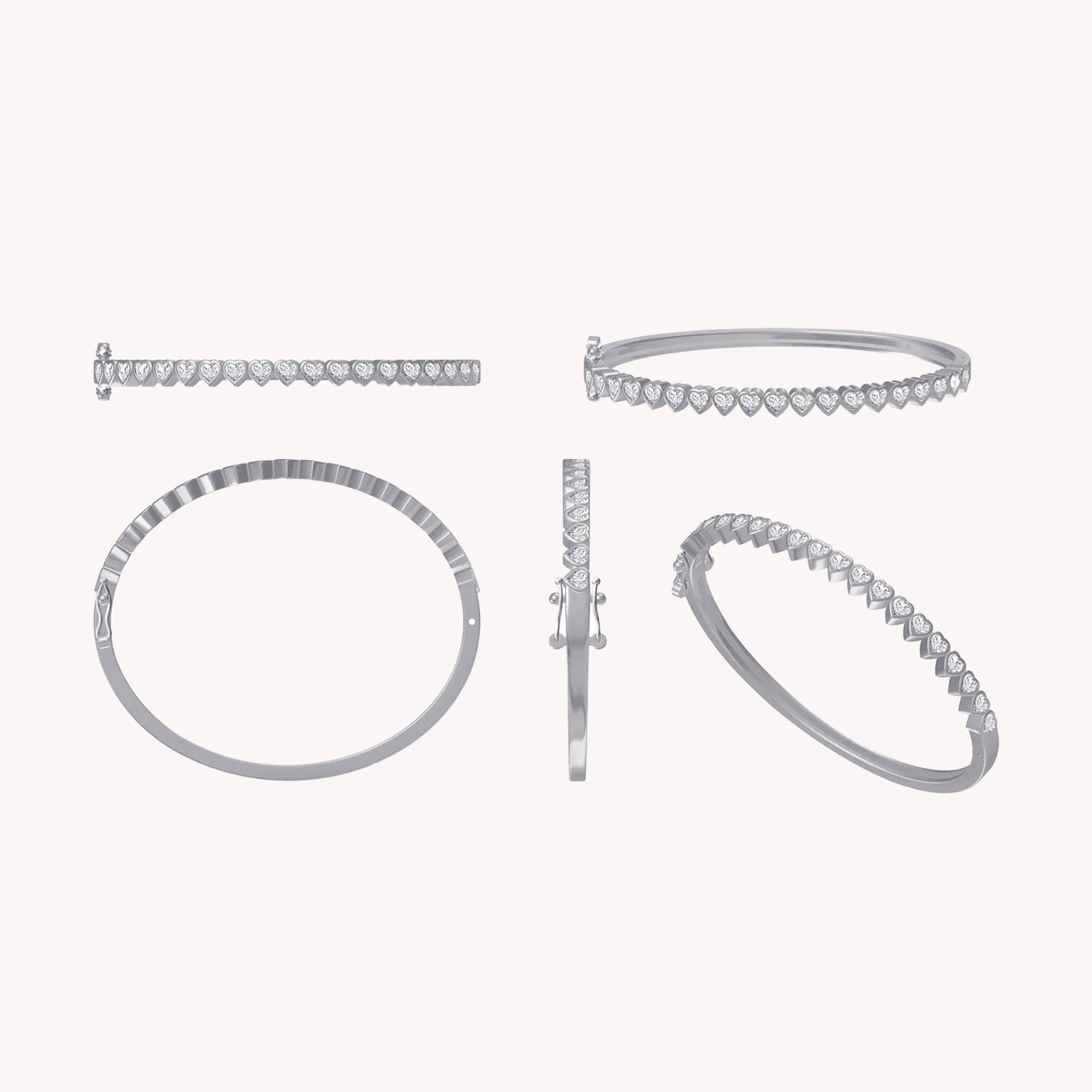 3MM Heart Shape Bangle Bracelet White Cubic Zirconia