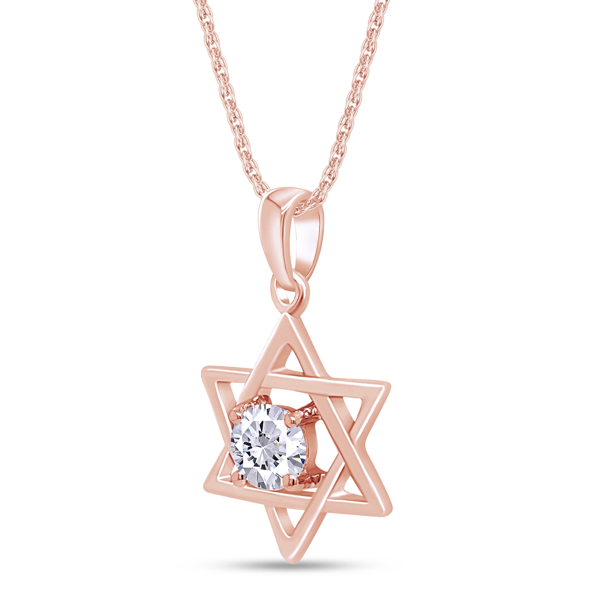 5MM Round Shape CZ Star of David Pendant Necklace in 14K Gold Over Sterling Silver
