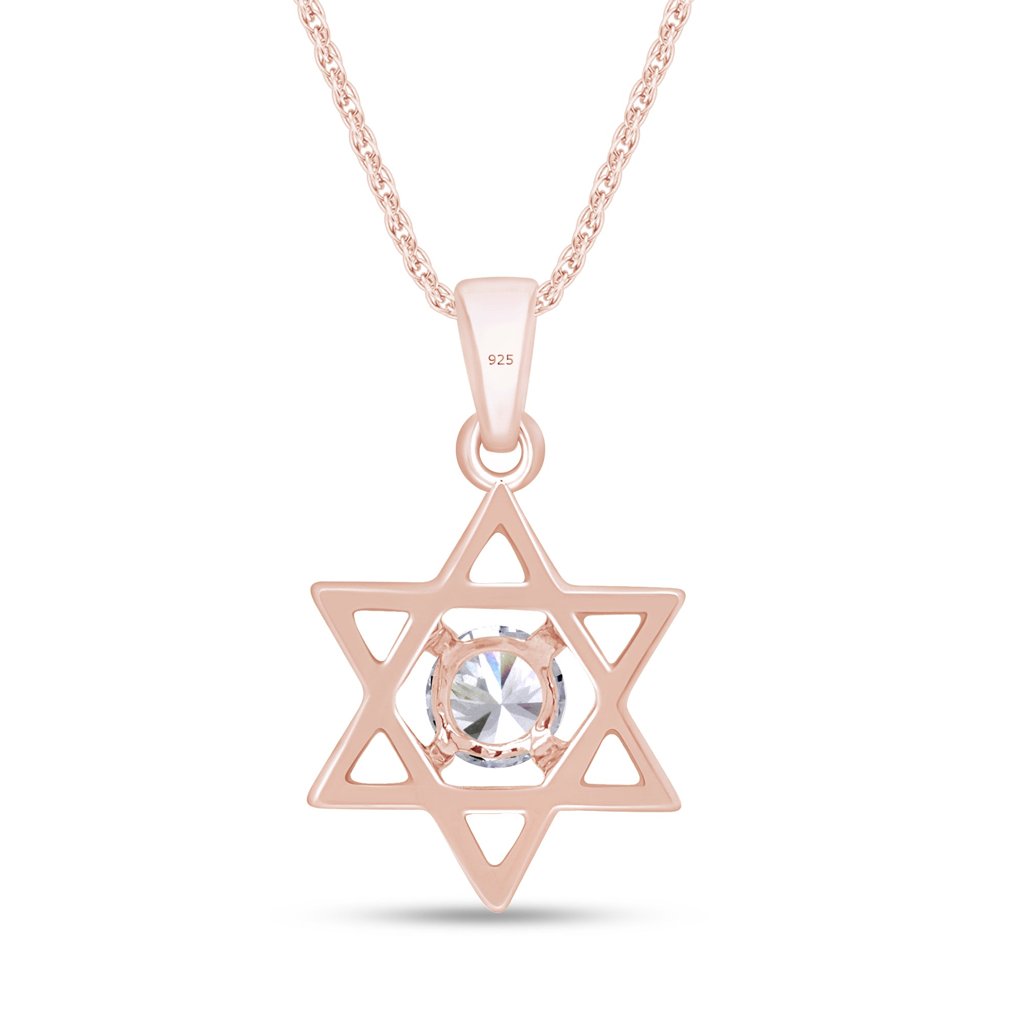 5MM Round Shape CZ Star of David Pendant Necklace in 14K Gold Over Sterling Silver