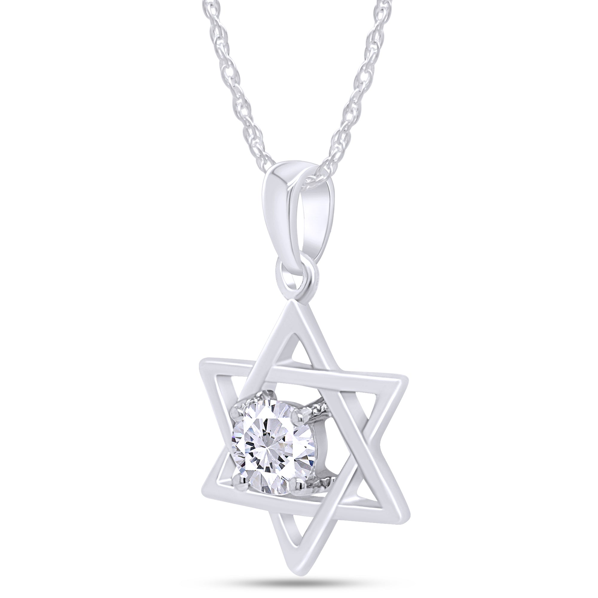5MM Round Shape CZ Star of David Pendant Necklace in 14K Gold Over Sterling Silver