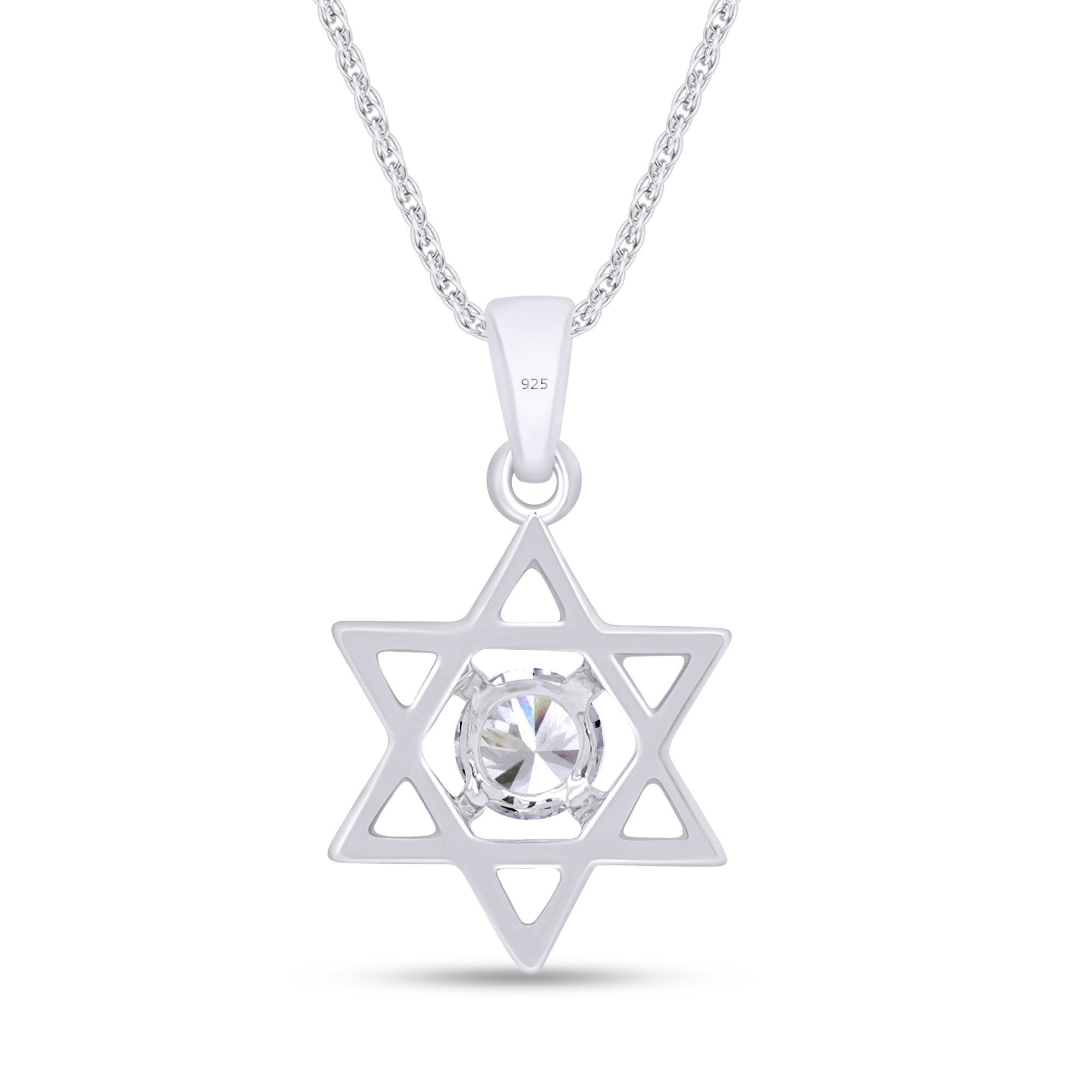 5MM Round Shape CZ Star of David Pendant Necklace in 14K Gold Over Sterling Silver