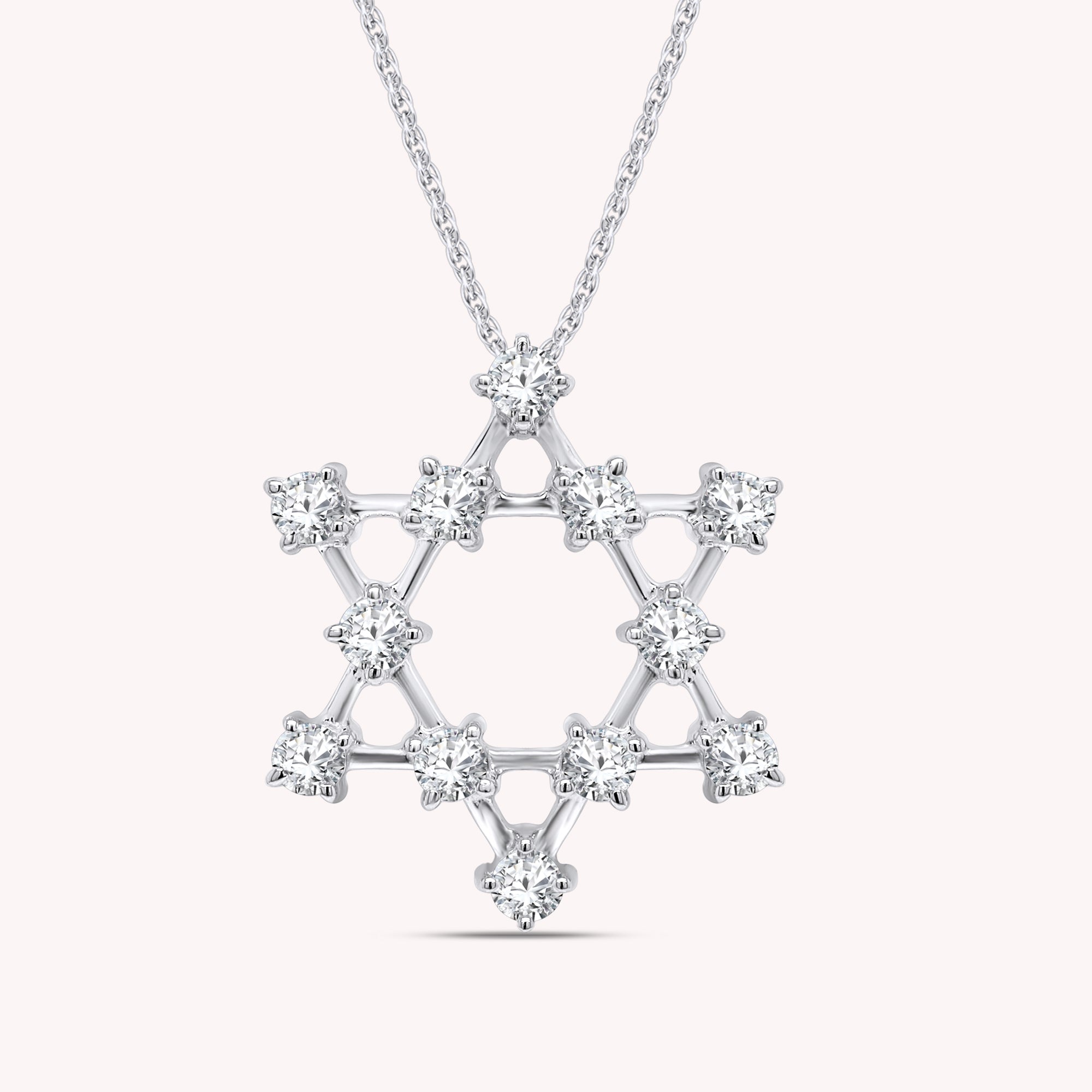 Sparkling White Cubic Zirconia Jewish Star of David Pendant Necklace