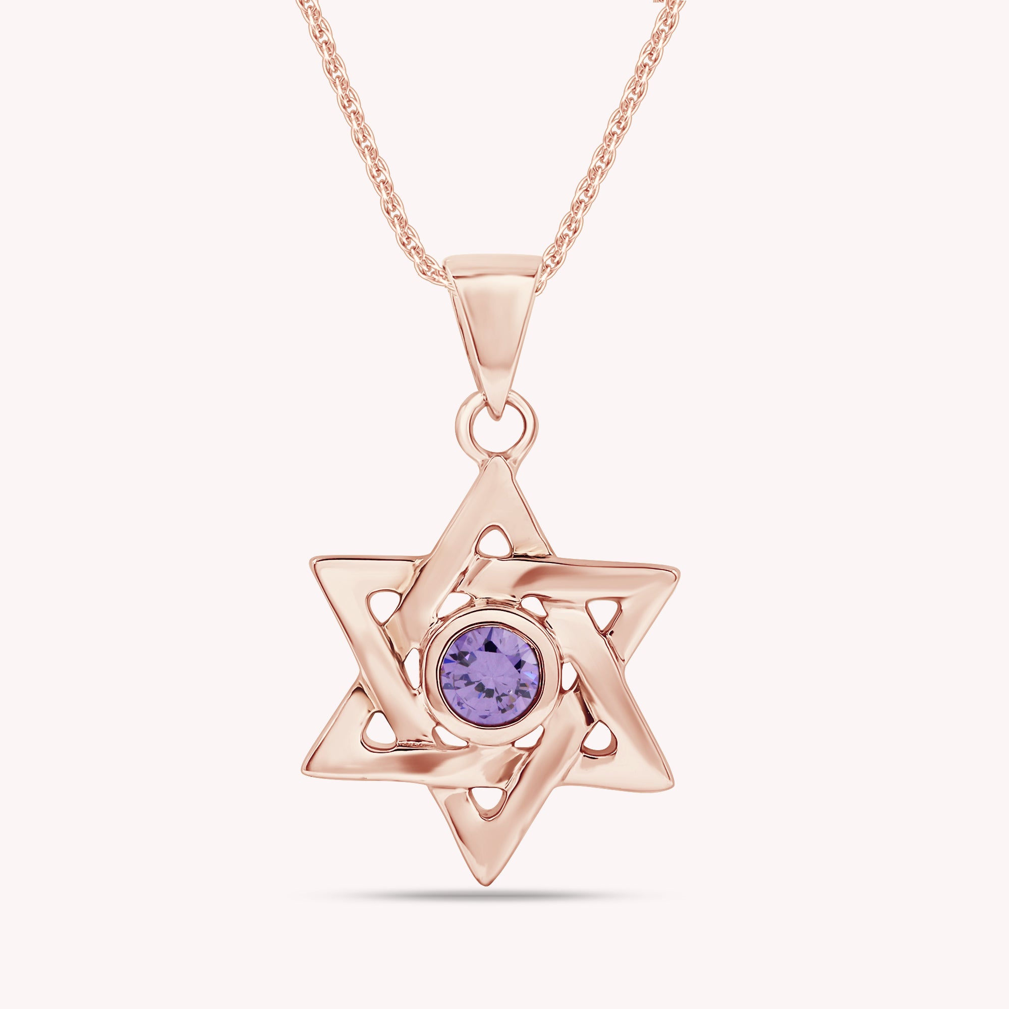 Simulated Round Birthstone Jewish Star of David Pendant Necklace