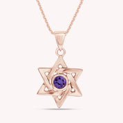 Simulated Round Birthstone Jewish Star of David Pendant Necklace