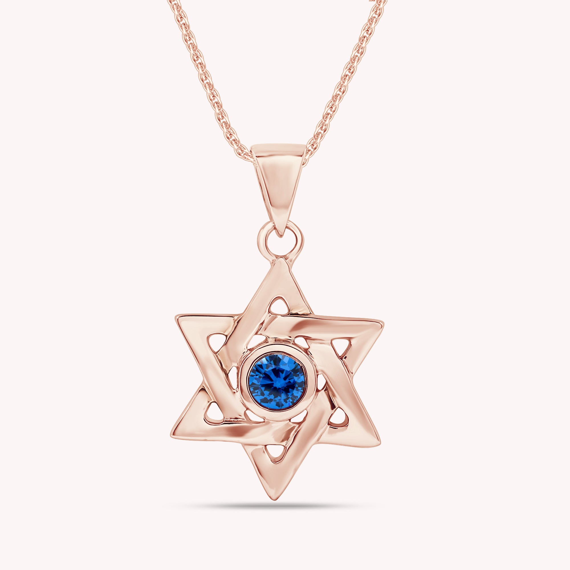 Simulated Round Birthstone Jewish Star of David Pendant Necklace
