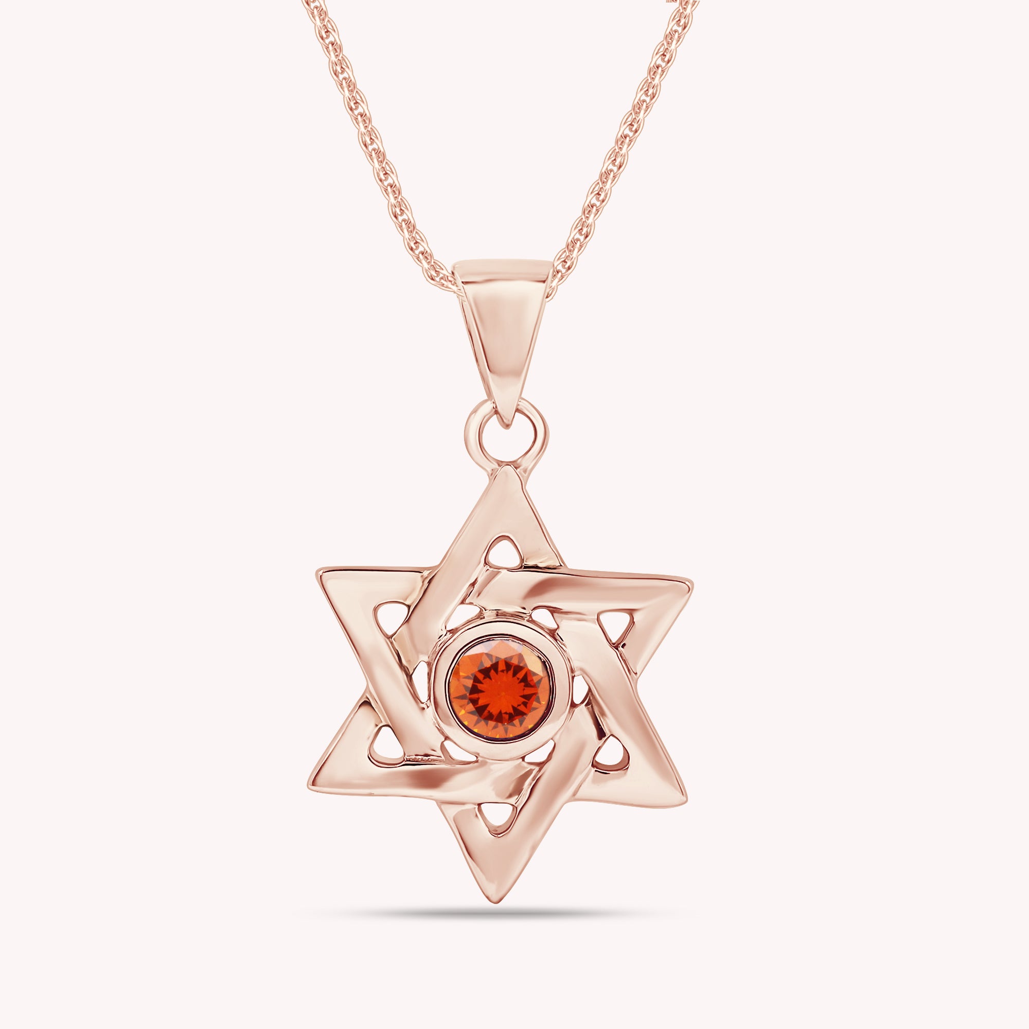 Simulated Round Birthstone Jewish Star of David Pendant Necklace
