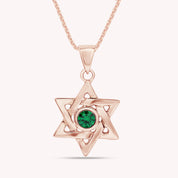 Simulated Round Birthstone Jewish Star of David Pendant Necklace