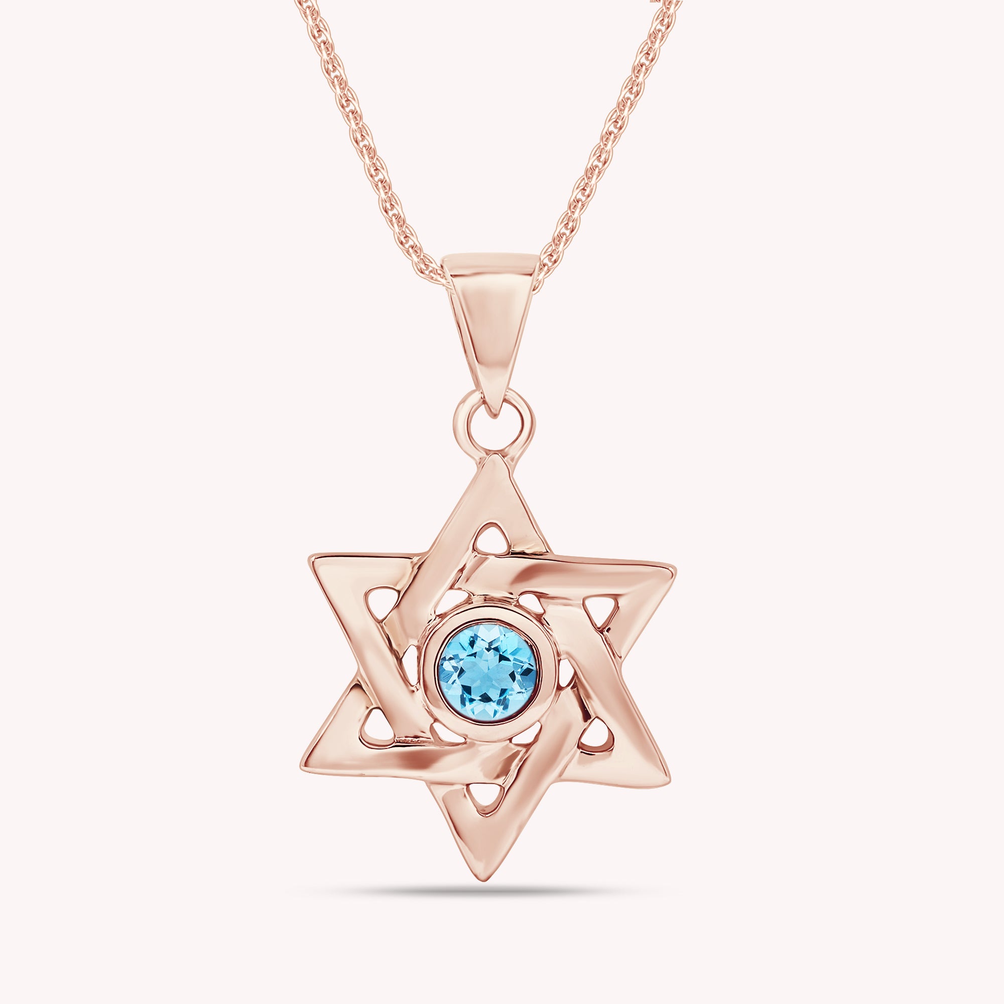 Simulated Round Birthstone Jewish Star of David Pendant Necklace