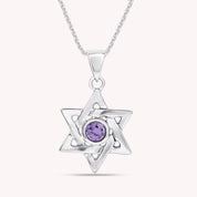 Simulated Round Birthstone Jewish Star of David Pendant Necklace