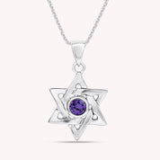 Simulated Round Birthstone Jewish Star of David Pendant Necklace