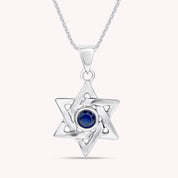 Simulated Round Birthstone Jewish Star of David Pendant Necklace