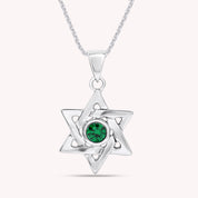 Simulated Round Birthstone Jewish Star of David Pendant Necklace