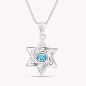 Simulated Round Birthstone Jewish Star of David Pendant Necklace