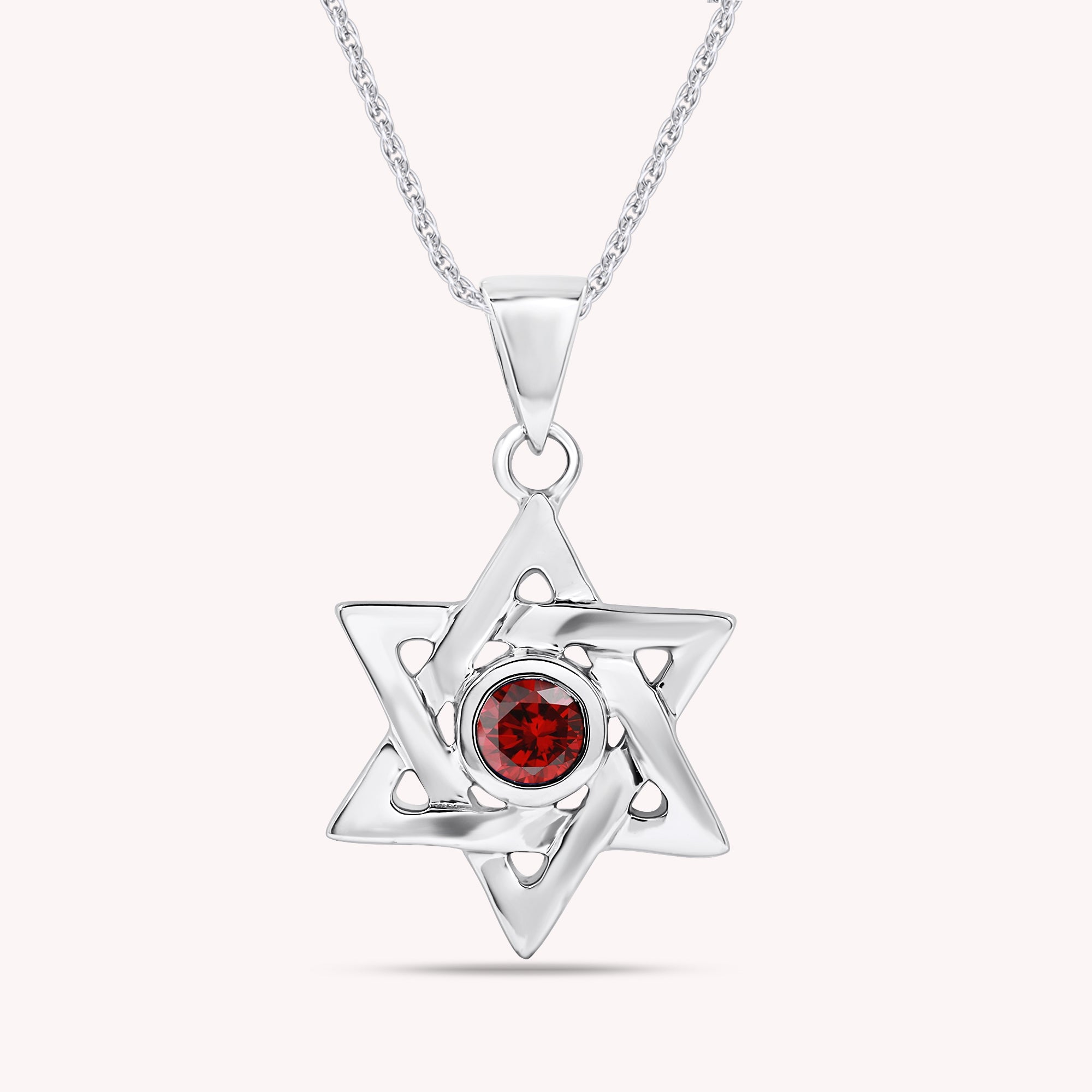 Simulated Round Birthstone Jewish Star of David Pendant Necklace