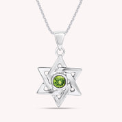 Simulated Round Birthstone Jewish Star of David Pendant Necklace