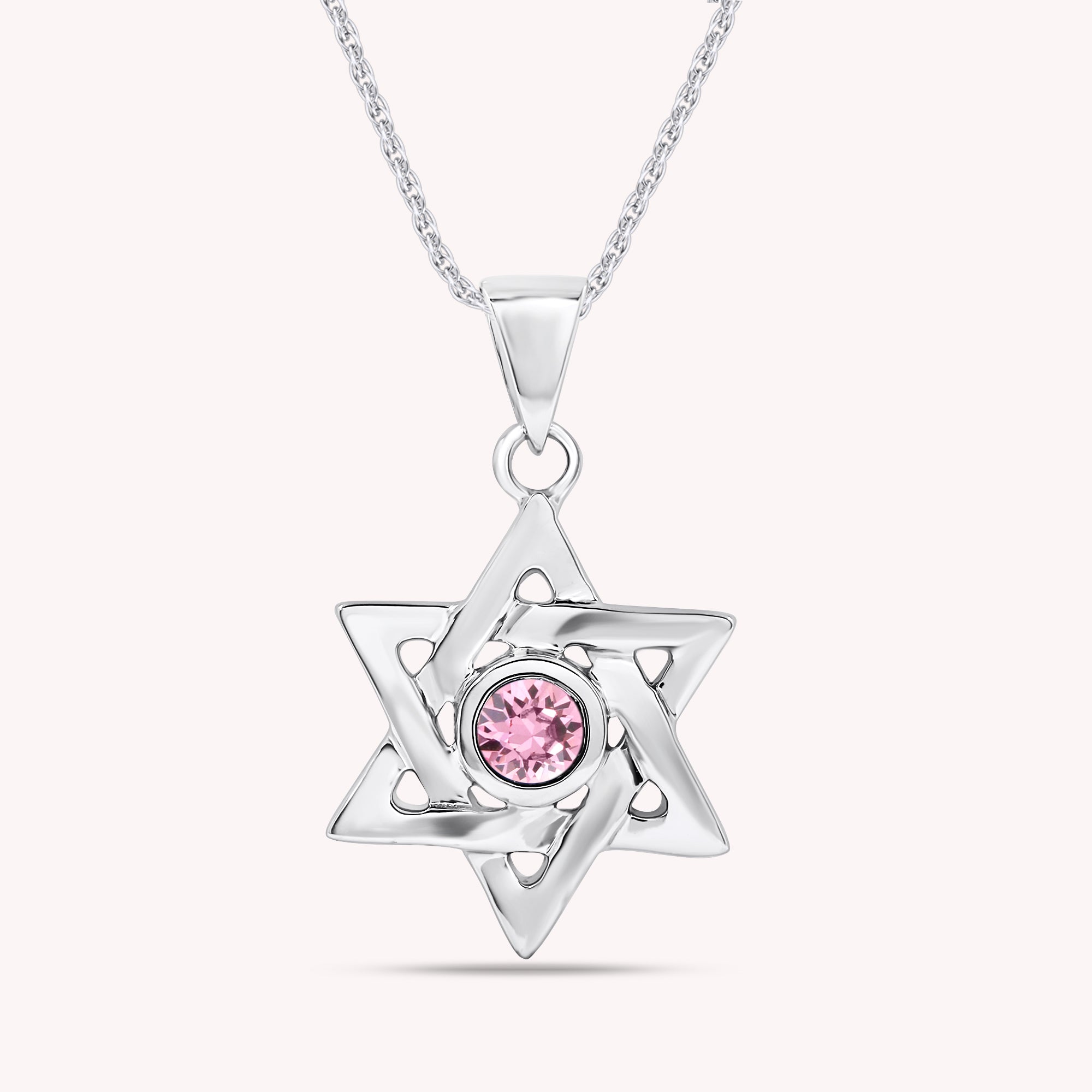 Simulated Round Birthstone Jewish Star of David Pendant Necklace